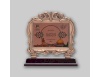  Bronze color metal plate with wood base