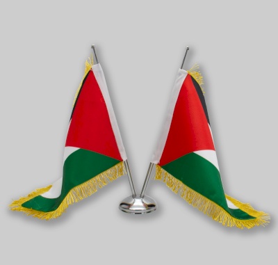 V shape double silver desk office flagpole with Polyester or Stan fabric flags