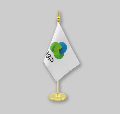 Single golden desk office flagpole with Polyester or Stan fabric flags