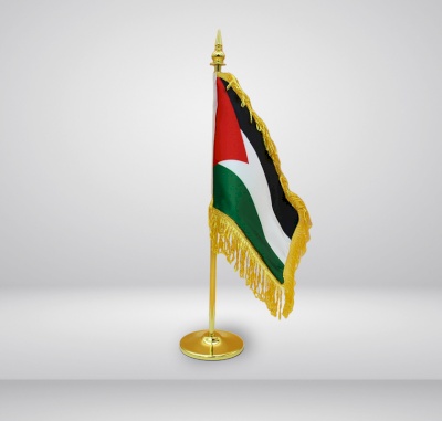 Single golden desk office flagpole with Polyester or Stan fabric flags