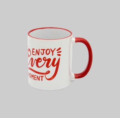 Red handle white mug