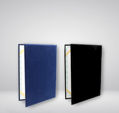 Black and dark blue velvet certificate cover